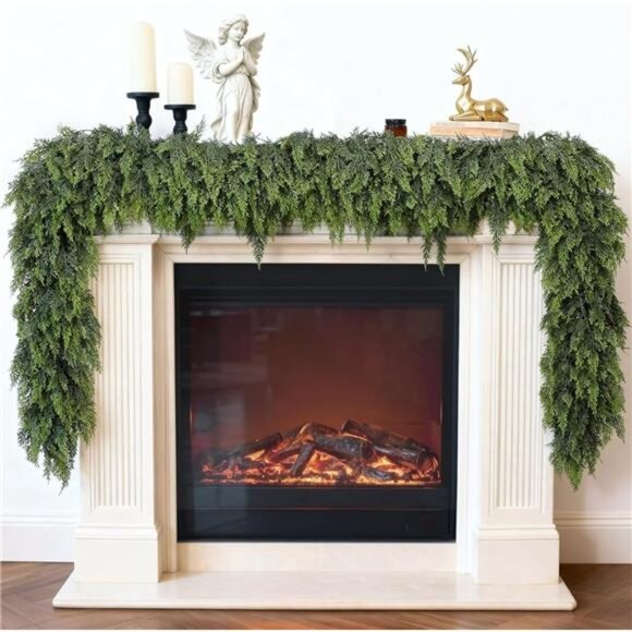 Real Touch Christmas Cedar Garland -9ft Artificial Garlands Faux Cedar - Picture 1 of 7